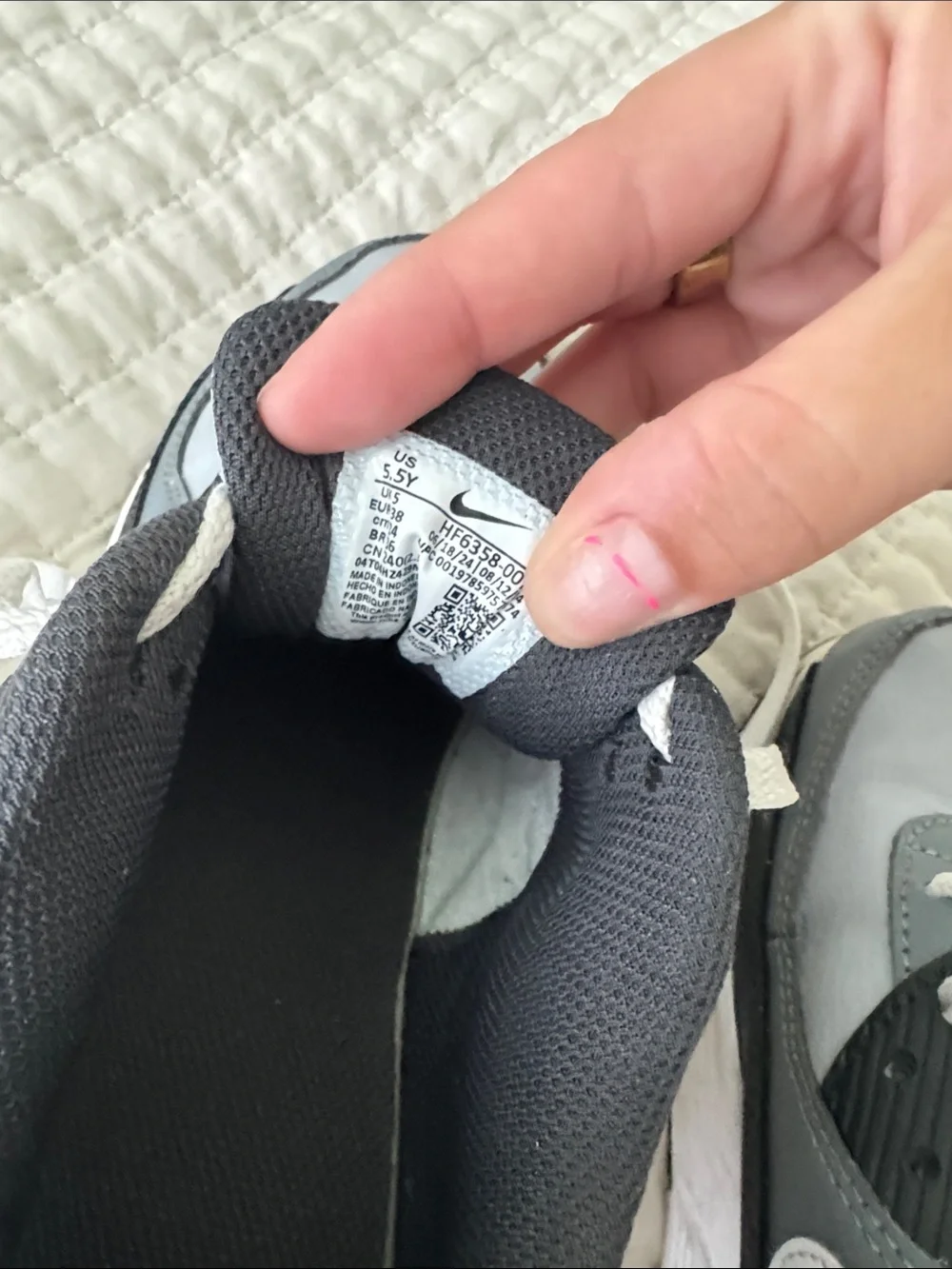 Nike Kids Grey, Black & White Air Sneakers with Red Heel Logo